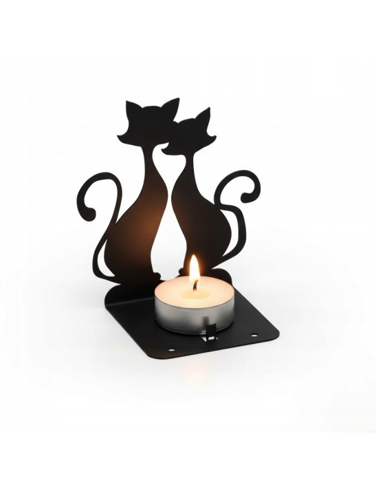 Świecznik Metalowy KOTY Podstawka na Tealight Czarny Loft Dekoracja Prezent