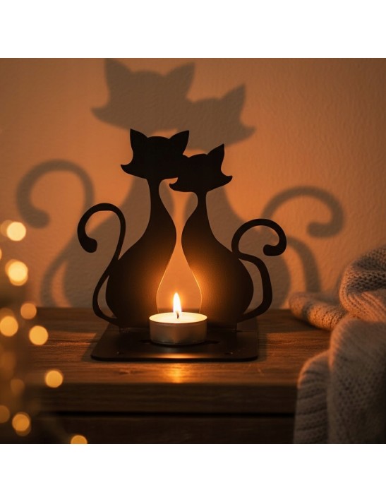Świecznik Metalowy KOTY Podstawka na Tealight Czarny Loft Dekoracja Prezent