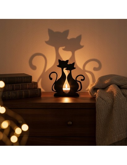 Świecznik Metalowy KOTY Podstawka na Tealight Czarny Loft Dekoracja Prezent