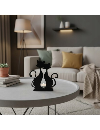 Świecznik Metalowy KOTY Podstawka na Tealight Czarny Loft Dekoracja Prezent