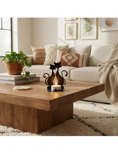 Świecznik Metalowy KOTY Podstawka na Tealight Czarny Loft Dekoracja Prezent