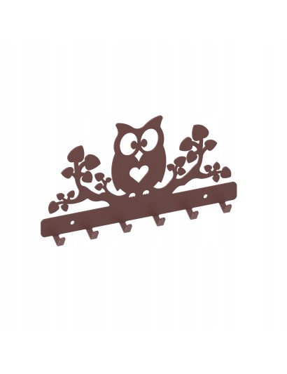 Wieszak na klucze SÓWKA na Gałęzi Metal CZERWIEŃ GRANATU 6 haczyków POLSKI