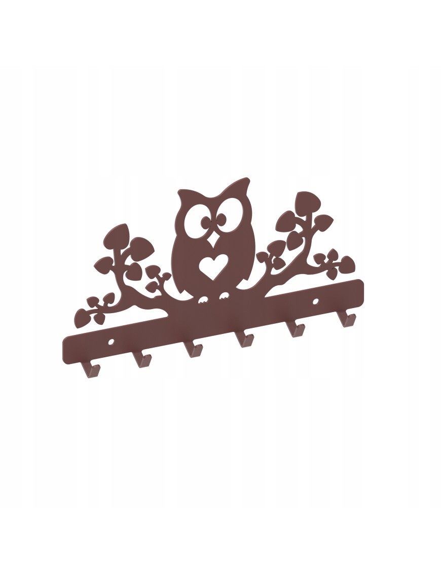 Wieszak na klucze SÓWKA na Gałęzi Metal CZERWIEŃ GRANATU 6 haczyków POLSKI