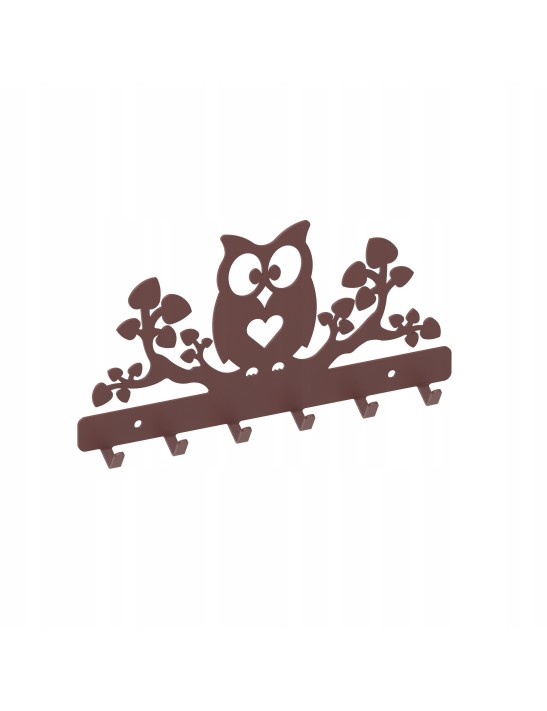 Wieszak na klucze SÓWKA na Gałęzi Metal CZERWIEŃ GRANATU 6 haczyków POLSKI