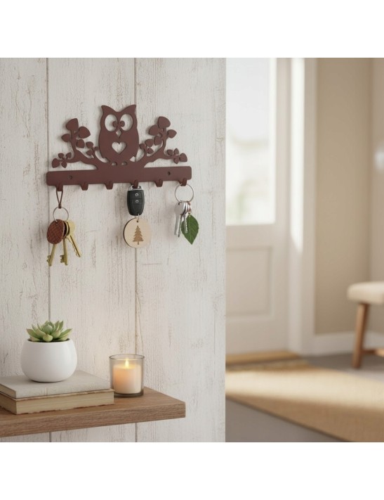 Wieszak na klucze SÓWKA na Gałęzi Metal CZERWIEŃ GRANATU 6 haczyków POLSKI