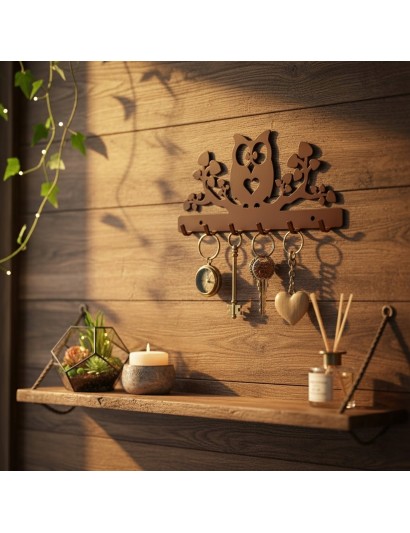 Wieszak na klucze SÓWKA na Gałęzi Metal CZERWIEŃ GRANATU 6 haczyków POLSKI