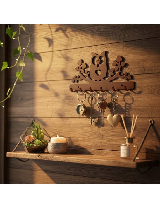 Wieszak na klucze SÓWKA na Gałęzi Metal CZERWIEŃ GRANATU 6 haczyków POLSKI