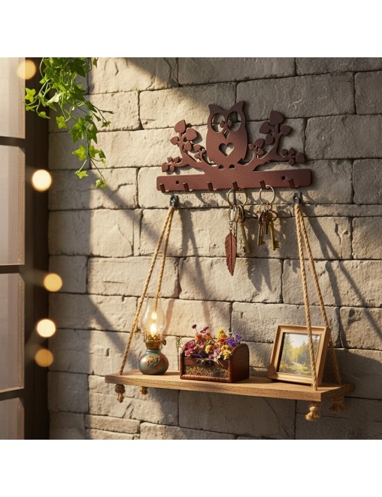 Wieszak na klucze SÓWKA na Gałęzi Metal CZERWIEŃ GRANATU 6 haczyków POLSKI