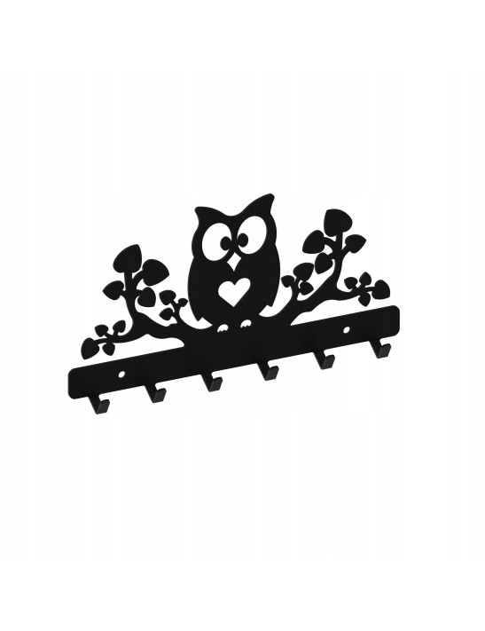 Wieszak na klucze SÓWKA na Gałęzi Metal CZARNY 6 haczyków POLSKI