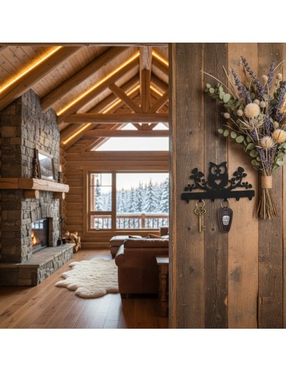 Wieszak na klucze SÓWKA na Gałęzi Metal CZARNY 6 haczyków POLSKI