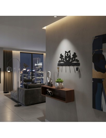 Wieszak na klucze SÓWKA na Gałęzi Metal CZARNY 6 haczyków POLSKI