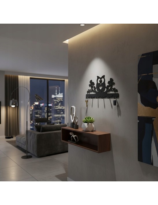 Wieszak na klucze SÓWKA na Gałęzi Metal CZARNY 6 haczyków POLSKI