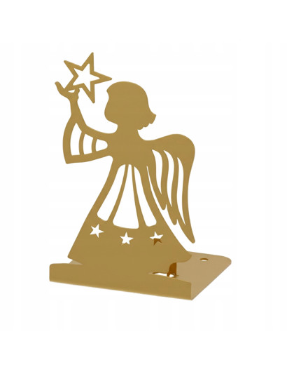 Świecznik Anioł Złoty Metalowy - Lampion na Tealight Dekoracja Świąteczna