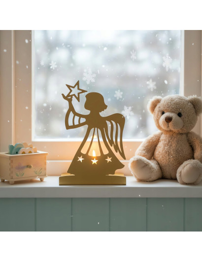 Świecznik Anioł Złoty Metalowy - Lampion na Tealight Dekoracja Świąteczna