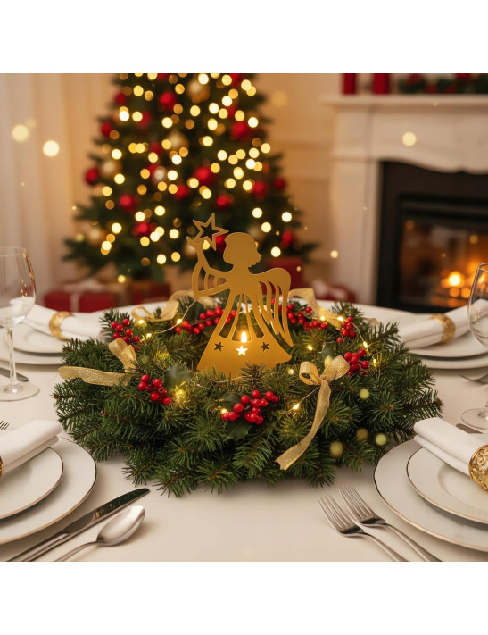 Świecznik Anioł Złoty Metalowy - Lampion na Tealight Dekoracja Świąteczna