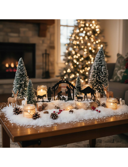 SZOPKA BOŻONARODZENIOWA czarna Stajenka Nowoczesna Ozdoba Świąteczna DUŻA