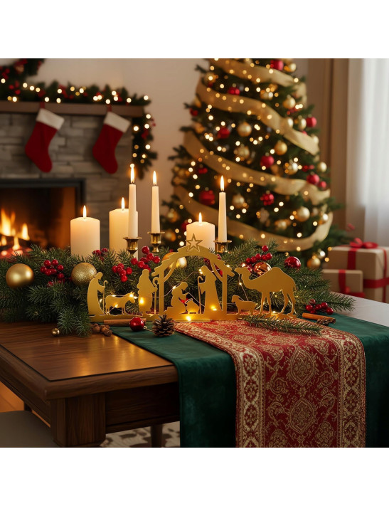 SZOPKA BOŻONARODZENIOWA złota Stajenka Nowoczesna Ozdoba Świąteczna DUŻA