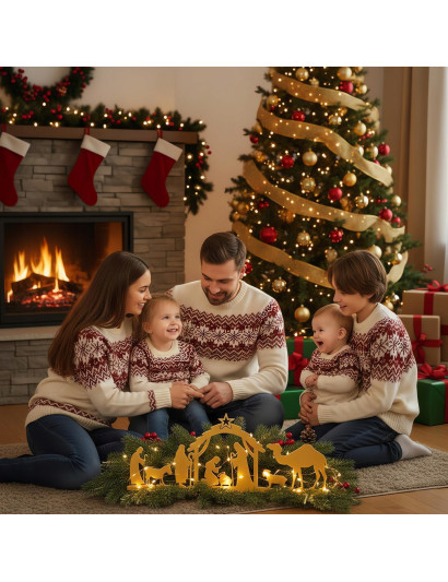 SZOPKA BOŻONARODZENIOWA złota Stajenka Nowoczesna Ozdoba Świąteczna DUŻA