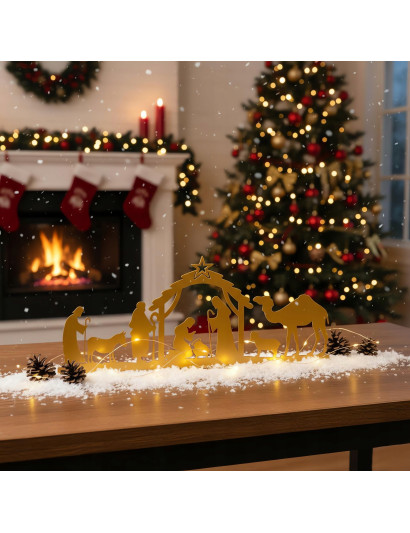 SZOPKA BOŻONARODZENIOWA złota Stajenka Nowoczesna Ozdoba Świąteczna DUŻA