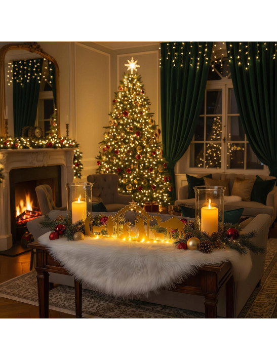 SZOPKA BOŻONARODZENIOWA złota Stajenka Nowoczesna Ozdoba Świąteczna DUŻA